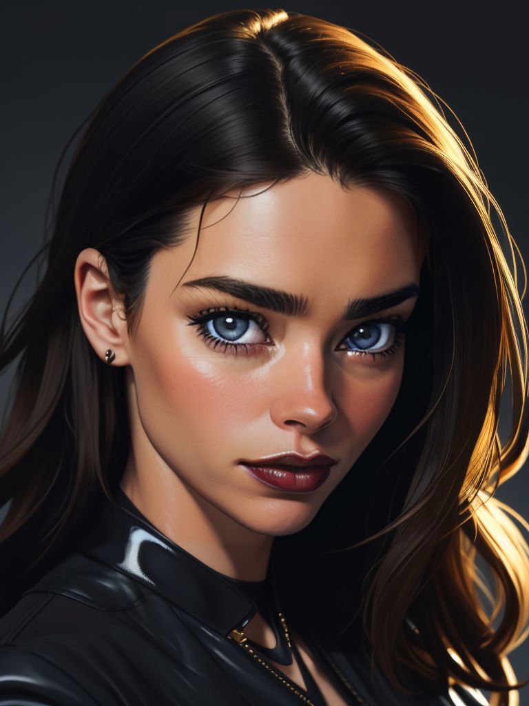 A woman with blue eyes and a black leather jacket - SeaArt AI