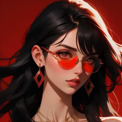 <lora:age_slider_v2:4>,1girl,solo,jewelry,earrings,long hair,black hair,red background,bangs,round eyewear,cross,simple background,blunt bangs,necklace,tinted eyewear,red eyes,glasses,sunglasses,piercing,lips,portrait,