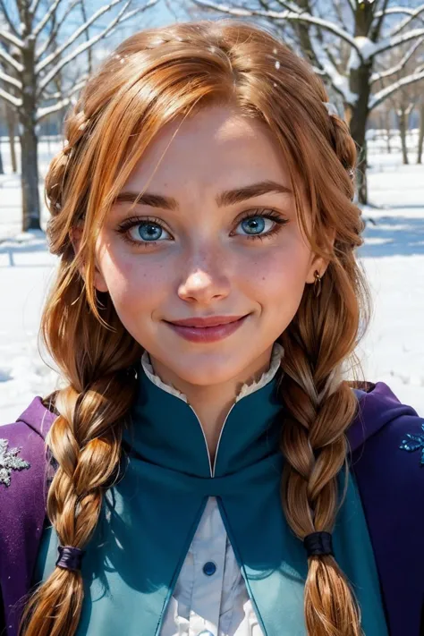 a close up of a girl with long hair wearing a purple jacket