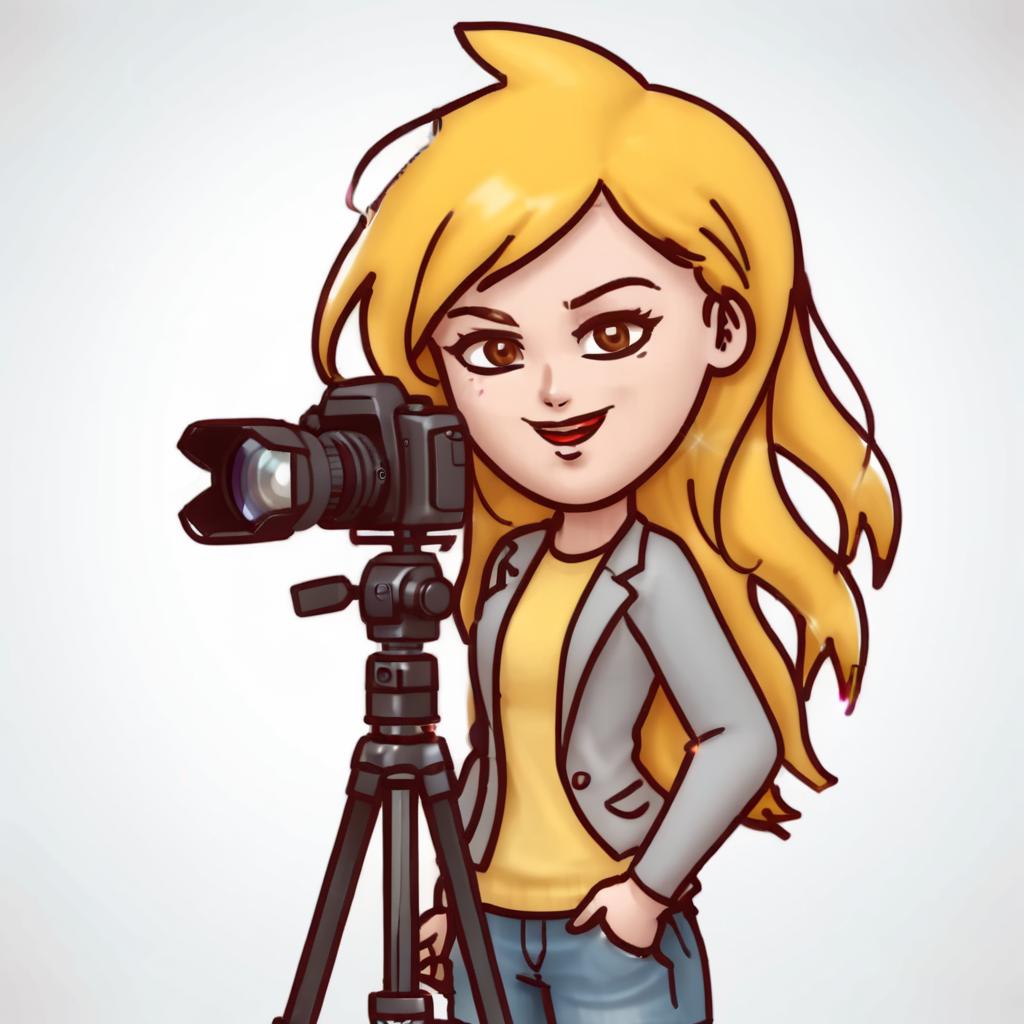 Cartoon girl with camera and tripod - SeaArt AI