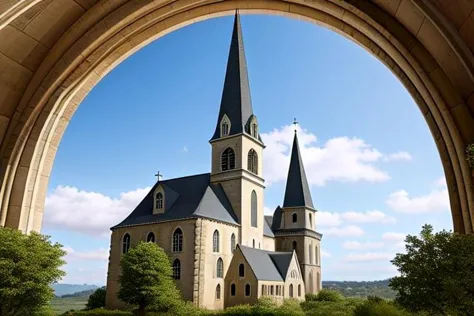 arafed view of a church with a clock tower and a clock on the front