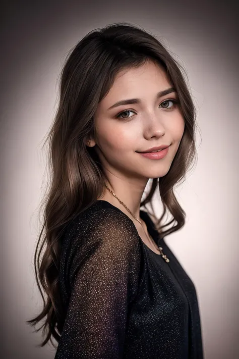 a close up of a woman with long hair and a black shirt