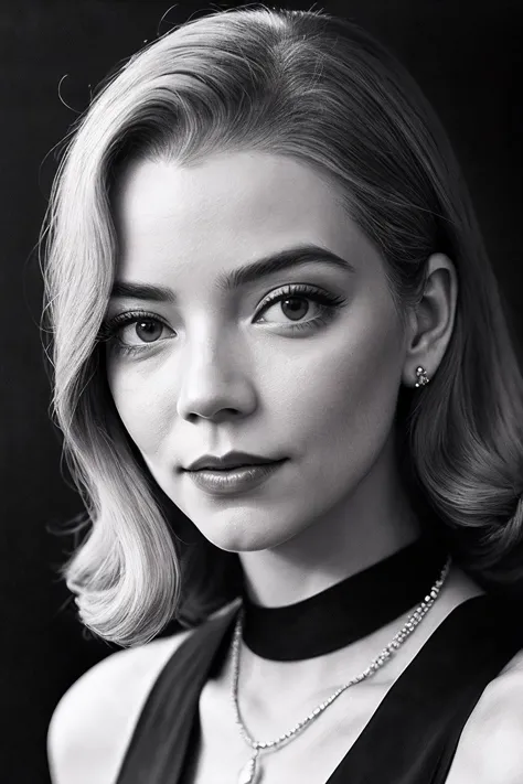 a close up of a woman with a necklace and a choker