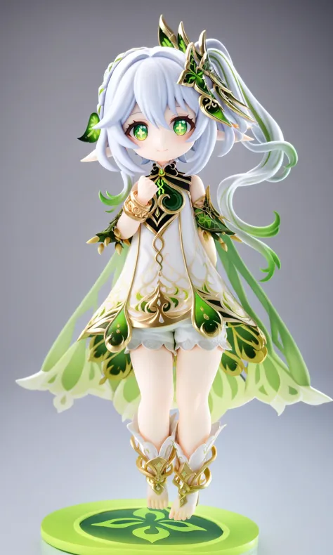 a figurine of a girl with green eyes and a green cape