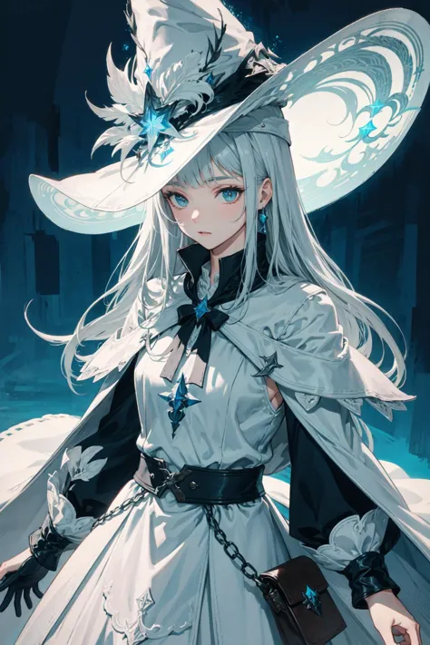 (best art,:1.3),
silver theme,black theme,white theme,blue theme,long hair ultra high res, masterpiece, best quality,  <lora:edgWhiteMage_MINI:0.8> edgWHM, white mage robe, white mage hat