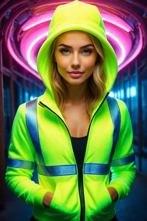 由 Kelly Mckernan、Anatoly Metlan 和 Edward Lamson Henry 以 Natalia Rak 和 Jeannette Guichard Bunel 的風格創作,   可愛適合 18 歲的女人, ral-highvis 明暗對比, 熱合體, 全身長度, 劈裂