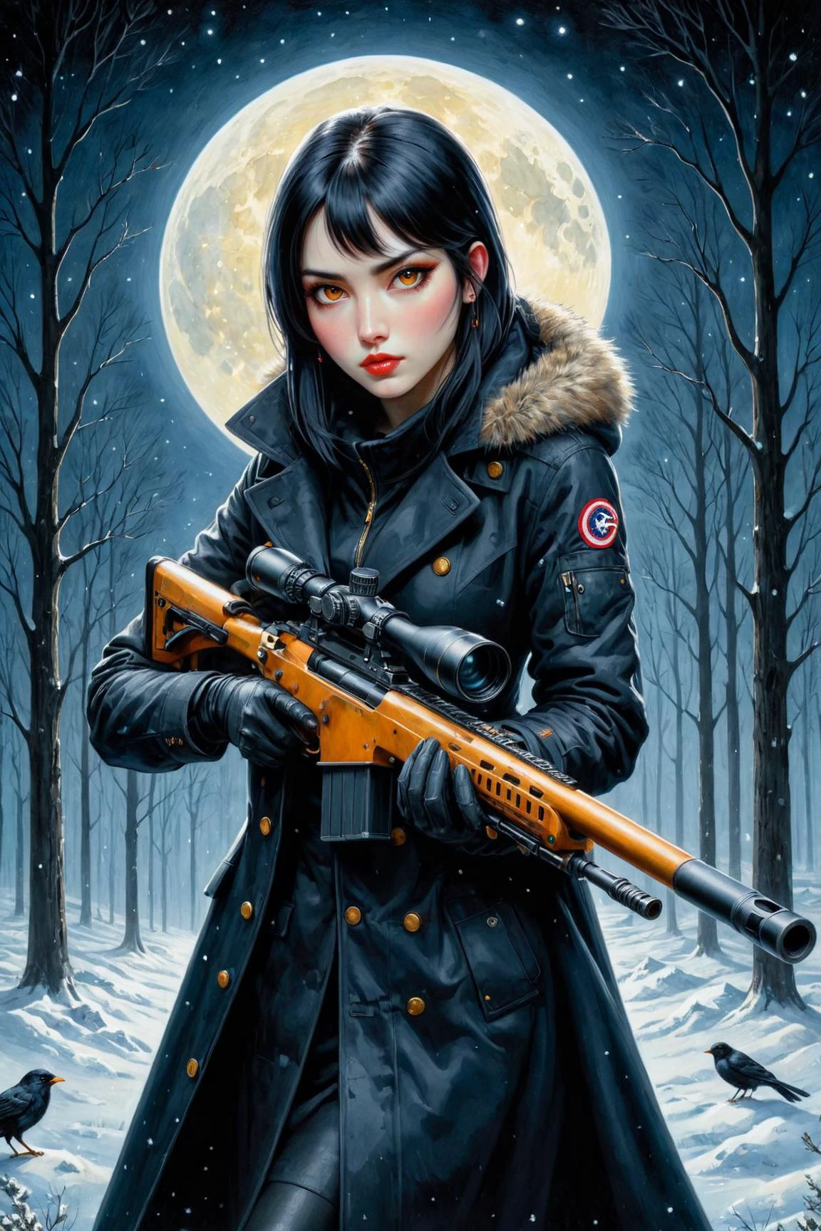 por Harumi Hironaka y Bill Jacklin al estilo de Catherine Hyde, usando un rifle de francotirador 