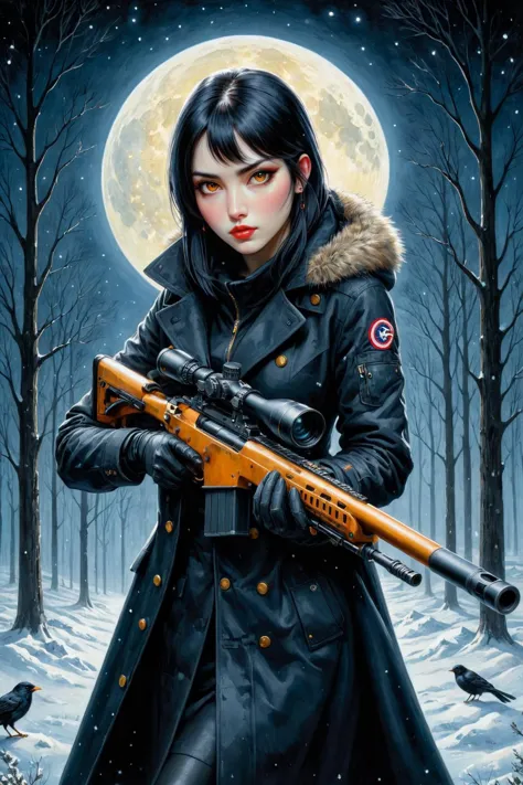 by Harumi Hironaka and Bill Jacklin in the style of Catherine Hyde, using a sniper rifle <lora:sniper_rifle:0.50> <lora:more_art...