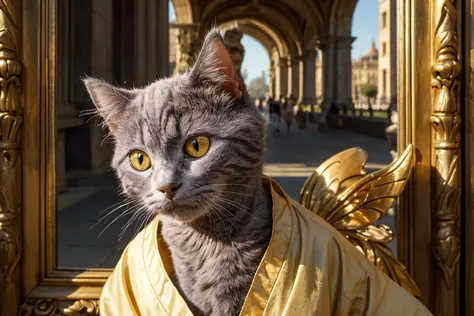 highres, 8k, absurdres, realistic, ((close up)), (Chartreux:1.3),  (cat_human:1.55), (cat:1.4), animal_focus, outdoor, golden palace, palace, marble_arch, marble_stones, tall buildings, fairy wings, fairy see-through robe, 
<lora:Chartreux_v3-000010:0.35>  ,