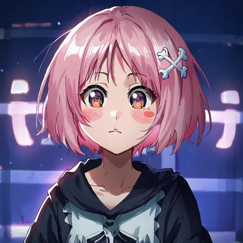 score_9, score_8_up, score_7_up, ,source_anime,BREAK,overalldetail,eyedetail,detailed face,
BleachTYBW,yachiru,score_9,, hair ornament, 1girl, pink hair, parody, short hair, solo, virtual youtuber, skull hair ornament, bone hair ornament, blush stickers, glowing
 <lora:bleach_tybw_pony:0.8>, <lora:LowKeyLightsPony:0.8> LowKeyLights