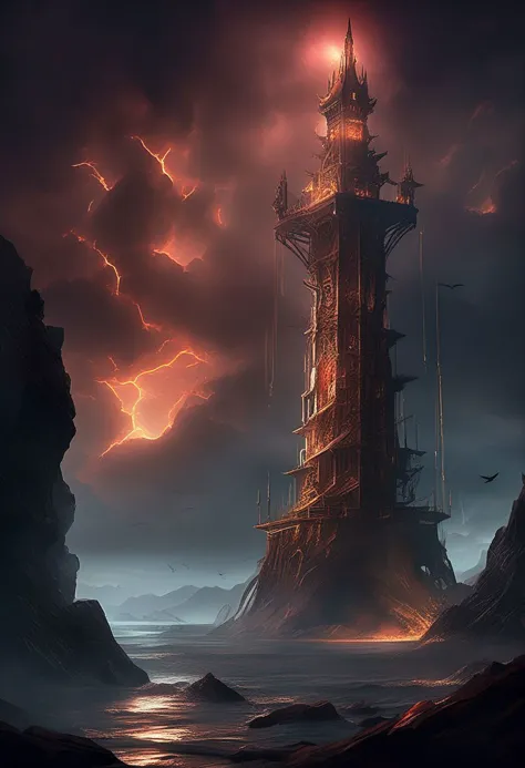 a lighthouse tower in the middle of a dark