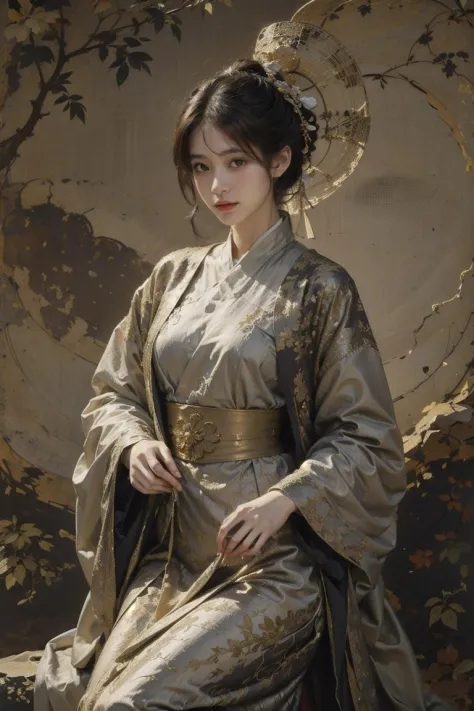 (linen texture:1.1),1girl,hanfu,rough texture of clothing,silver foil texture acts on clothes,the rough texture of silver foil a...
