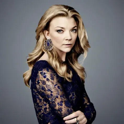 <lora:nataliedormer:1>d0rm3r, natalie dormer, 1girl, solo, realistic, jewelry, blonde hair, earrings, long hair, blue eyes, lips, looking at viewer, long sleeves, simple background