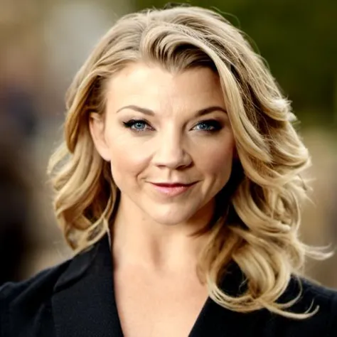 a close up of a woman with a black jacket and a black top