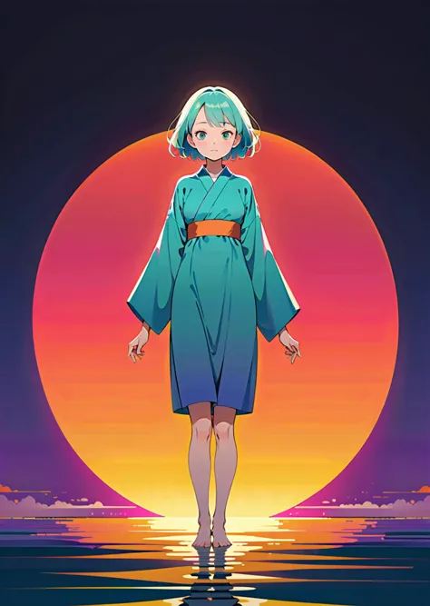 a gorgeous mature woman full body, fuji surreal, nihonga, flat, gradient , silk by Masaaki Yuasa Hashimoto Gaho Hiroyuki-Mitsume Takahash