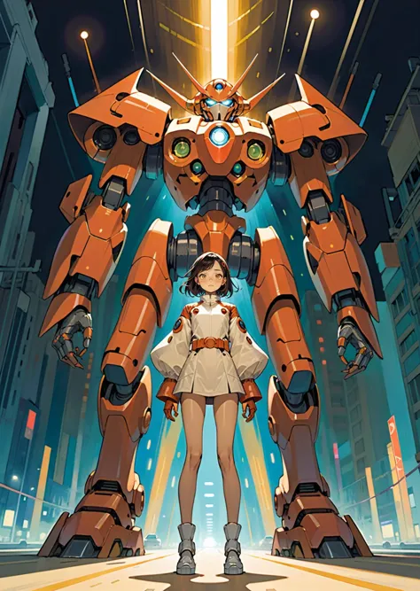 1 garota, Mecha, olhos brilhantes, battle stance Mechanical 
shadows 
(arte de Victo Ngai Katsuya Terada)