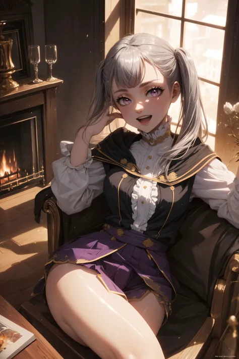 anime girl sitting in chair with a glass of wine in hand