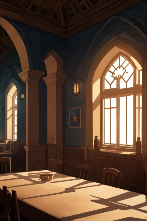 zrpgstyle, medieval fantasy tavern interior, colorful tapestries on the walls Game of Thrones Hogwarts bright morning sunlight shining in from windows Clutter-Home, (masterpiece:1.2) (best quality) (detailed) (intricate) (8k) (HDR) (wallpaper) (cinematic lighting) (sharp focus)