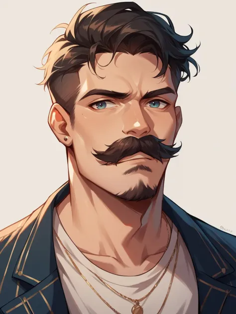 a man with a mustache and a jacket on