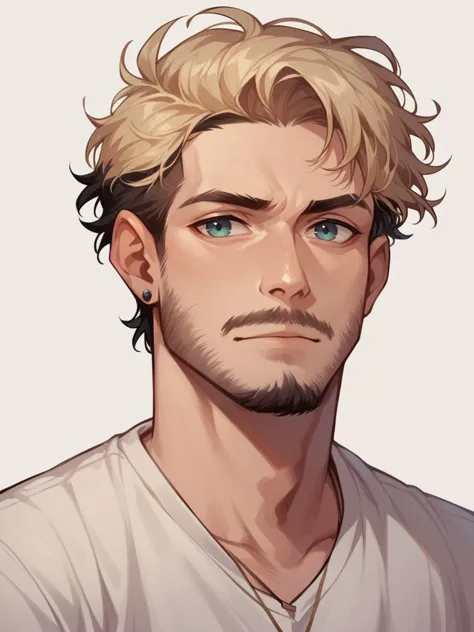 a drawing of a man with blonde hair and blue eyes