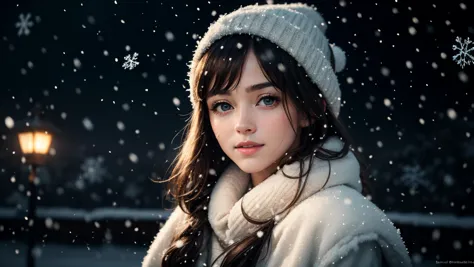 1 girl, charming, portrait,  cinematic lighting, (smile:0.7), winter, (snow), (snowflakes),  masterpiece,  best quality,    <lyc...