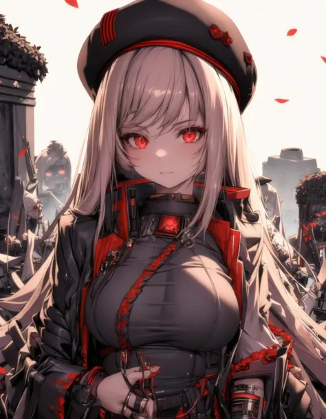 nikirabi,masterpiece,best quality, detailed, 1girl,(crypt in background), pale skin, red glowing eyes, <lora:nikirabi:1.0>