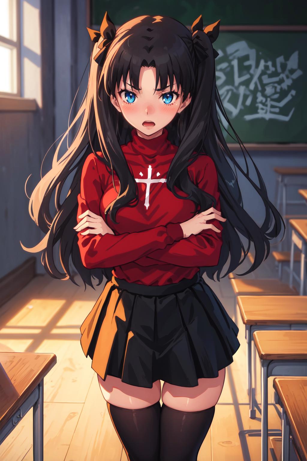 Anime girl in a school uniform standing in a classroom - SeaArt AI