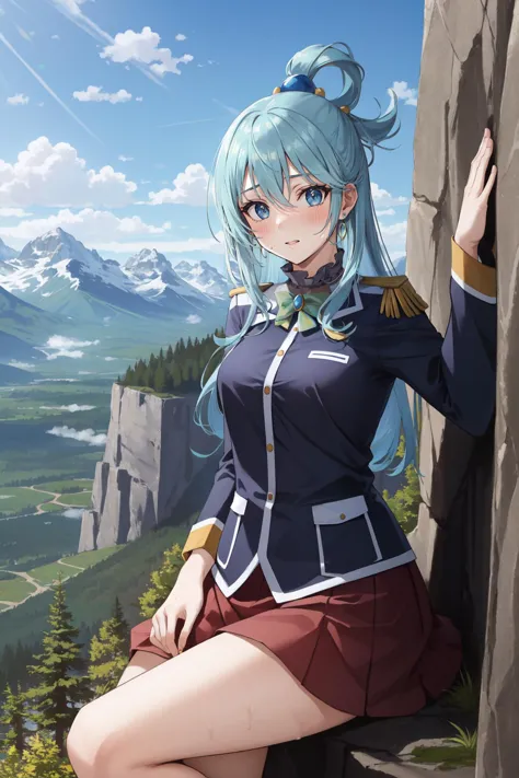 (masterpiece, best quality),  intricate details,
1girl,    <lora:konosuba_aqua-10:0.8> ksaqua, hair rings, 
rock climbing, military uniform, camouflage, outdoors, cliff, mountain, sweating,