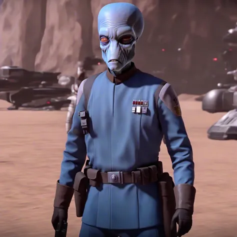 a male duros alien (imperial officer wearing a blue uniform) 