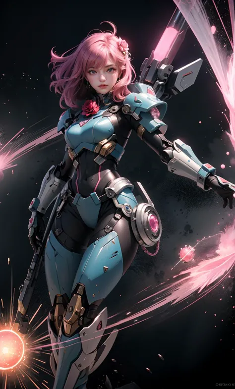 a woman in a futuristic suit holding a gun and a light