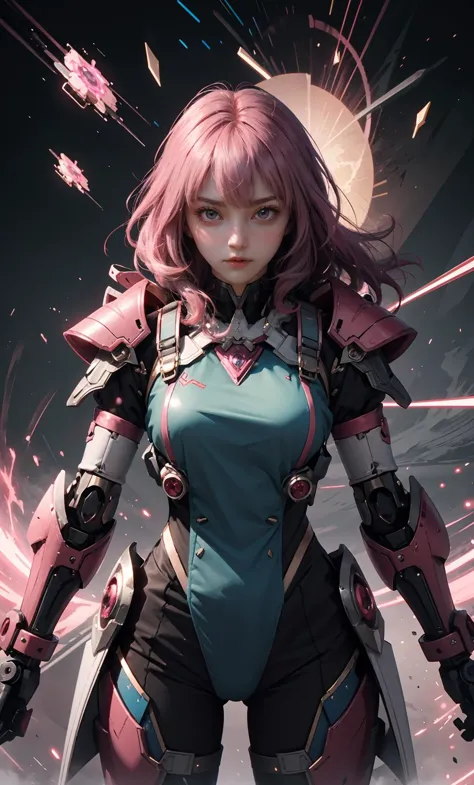 TR mecha style,Cherry Bomb Guardian, Dainty Defender, Feminine Techno-Wizard, Glistening Armor, Mechanical Blossom, Pink Powerhouse, Quantum-Pulse Blade, Rose-Tinted Justice, Sparkling Maneuvers, Time-Bending Tactician.,<lora:å¥½åç±³-SD.5-mecha:0.3>,