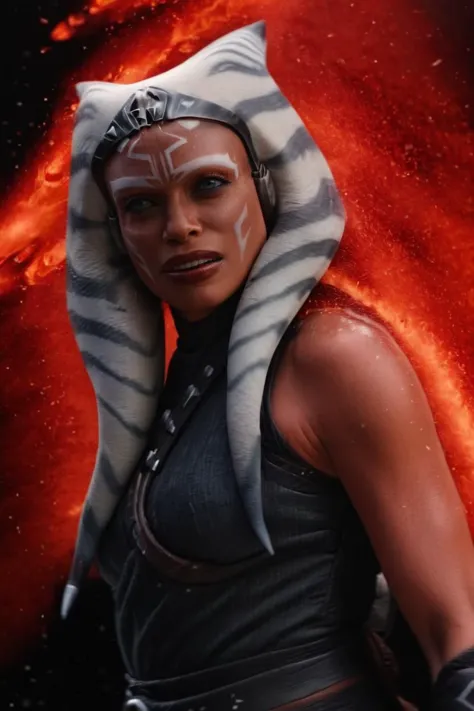 cinematic film still ahsoka tano, sizzling scarlet splash, lifting, black background <lora:colorSplash:1> <lora:Ahsoka_Tano_XL:1> . shallow depth of field, vignette, highly detailed, high budget Hollywood movie by christopher mcquarrie, bokeh, cinemascope, moody, epic, gorgeous, film grain, grainy