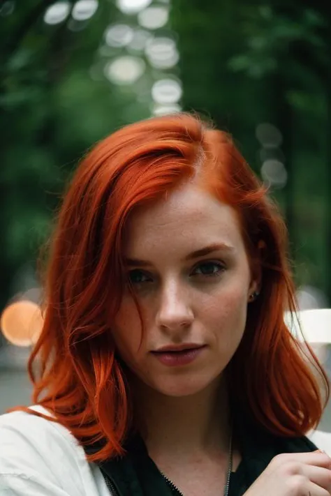 1girl, red hair, multi-colored text:("Delicious XL"), shallow depth of field, vignette, highly detailed, high budget, bokeh, cinemascope, moody, epic, gorgeous, film grain, grainy, detailed, realistic, 8k uhd, high quality