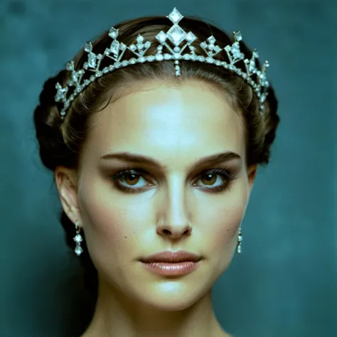 com.natxportman,(نسيج الجلد),صورة وجه مقربة عالية الجودة, التناظرية, حبوب الفيلم, ممثلة ترتدي زي ملكة العصور الوسطى مع تاج ماسي رقيق,ملكي,  