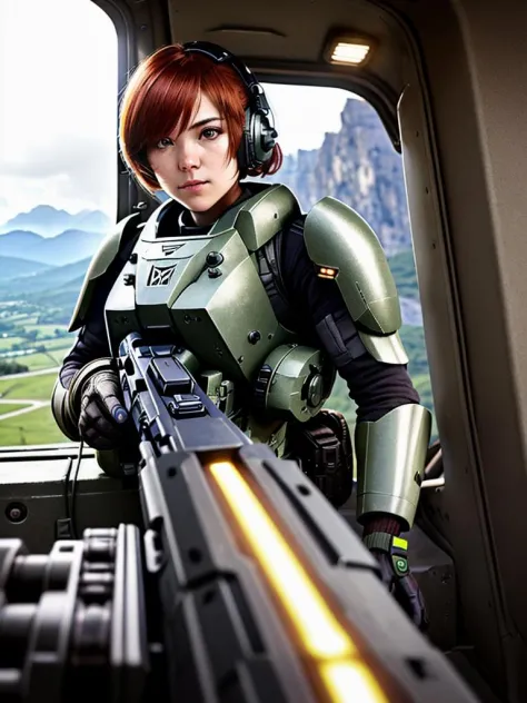 (warzone:1.5), (explosions:1.3), (fire:1.2), aiming weapon, award winning (full body:0.8) (portrait photo:1.1) of a female (sci-...