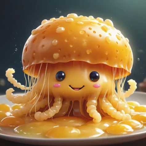 cheezy jellyfich character, jellyfish made of cheese, digital art, masterpiece, ultra HD, 8k, realistic