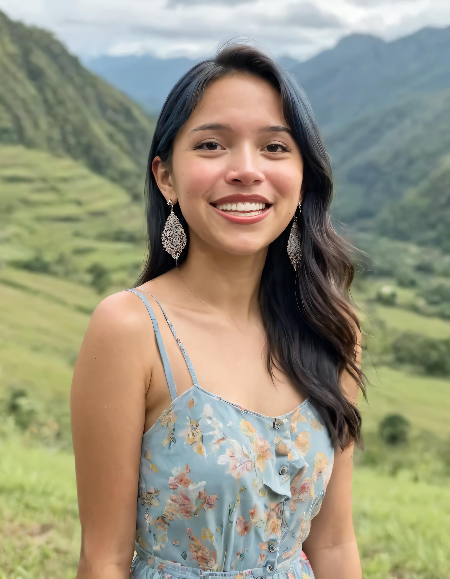 A close up of a woman smiling in a wooded area - SeaArt AI