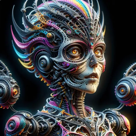 Gothic style female android mechanical skeleton made of glasses scales,pitch black dark background,[giant teacup:woman:8],abstra...
