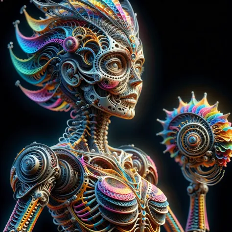 female android mechanical skeleton made of book scales,pitch black dark background,[giant teacup:woman:8],abstract,[muted colors...