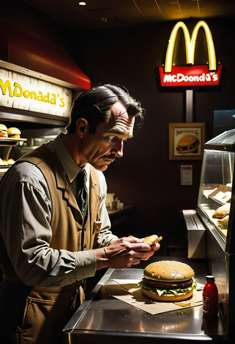 arafed man in a restaurant checking his cell phone