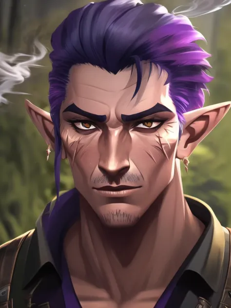 man, dilf, scar, smoking, pointy ears, portrait, high quailty