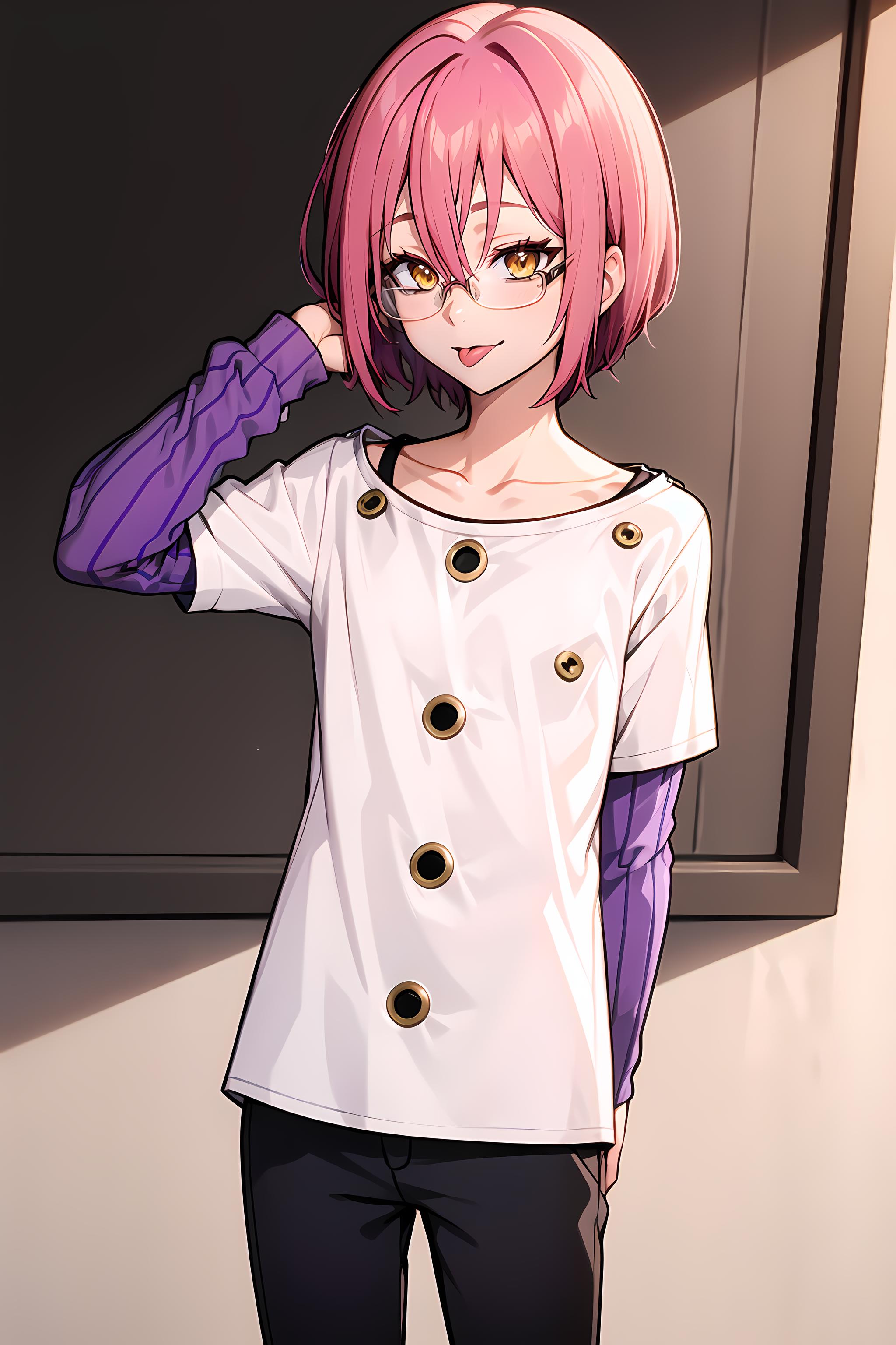 Anime - style image of a woman with pink hair and a white shirt - SeaArt AI