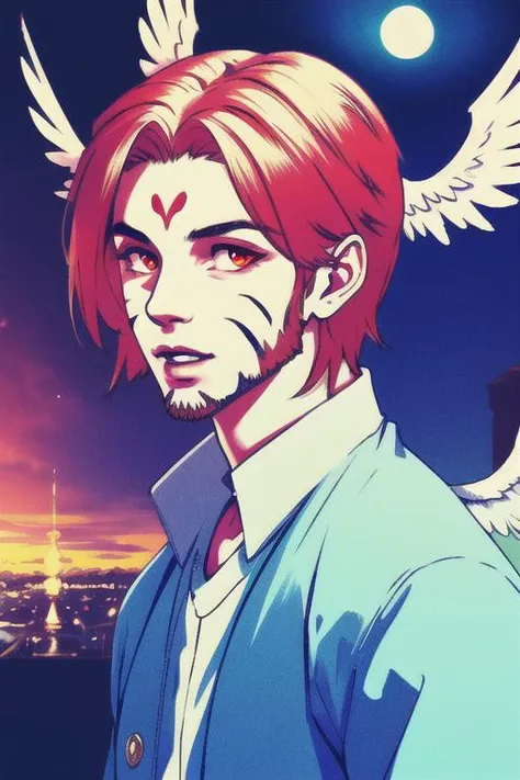 anime anime wallpapers with a man with red hair and angel wings