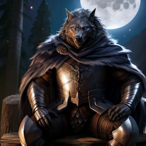 <lora:BlaiddFRL27nO:0.8> blaidd (elden ring),wolf man, sitting on log, front view, armor,
bedroom background, moon light, detail...