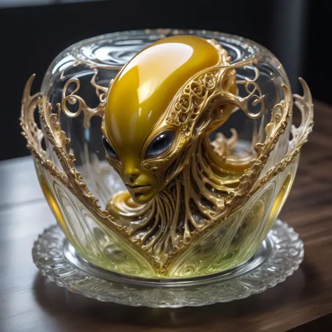 photo, 8k ((surreal)) alien jello sculpture sitiontatue, intricate, elegant, highly detailed, majestic, digital photography, art...