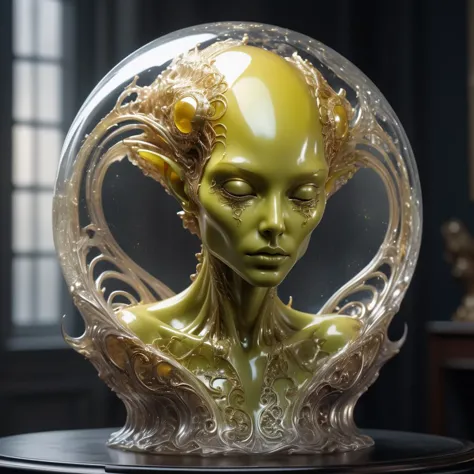 photo, 8k ((surreal)) alien jello sculpture sitiontatue, intricate, elegant, highly detailed, majestic, digital photography, art...
