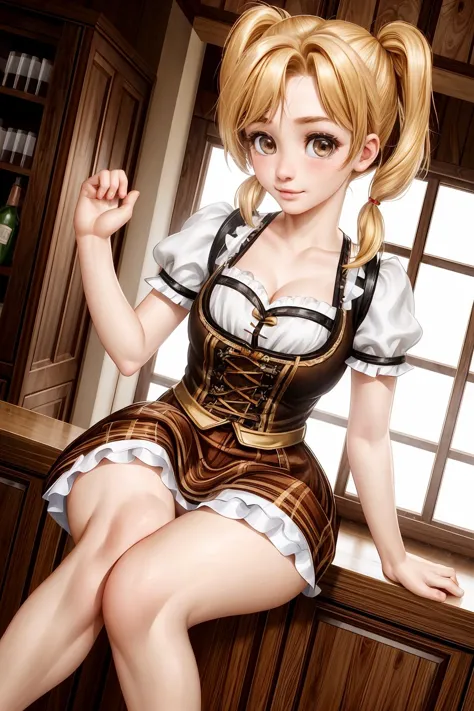 Ellie from Hong Kong, (short-cut:1.2) pigtails [blonde:golden-blonde:.2] hair, <lora:Dirndl_v1:0.8> dirndl, <lora:make25d_type1_v100:0.8>