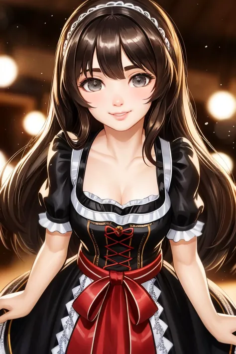 Alisa from Ukraine, medium (chin-length:1.2) wavy charcoal hair <lora:Dirndl_v1:0.8> dirndl