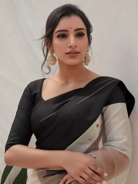 photo of trdi woman, outdoors, realistic skin texture, looking looking at camera, (cotton_saree_blouse:1.2), simple white stucco background, black hair , ultrarealistic   <lora:trdi_Tripti_Dimri_SD15_LoHa:0.7>