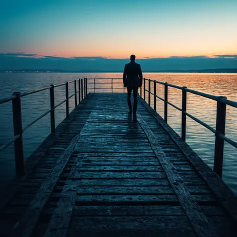 (((An einem Dock mit der Kieler Förde im Hintergrund))), volumetrische Beleuchtung, leuchtende Farben, 4k Epos detailed, gedreht mit Kodak, 35mm Foto, scharfer Fokus, Hohes Budget, Cinemascope, Launisch, Epos, wunderschön, Filmkorn, körnig, Zurückhaltende Fotografie, dramatische Beleuchtung, intensive Emotionen, Kinoatmosphäre, geheimnisvolle Atmosphäre, Betonung von Form und Gestalt, Tiefe schaffen, Drama hervorrufen, Geschichtenerzählen durch Schatten, Professionelle Technik,professionelle Beleuchtung, Fantasievolles Konzept, kreatives Styling, Außerirdische Ästhetik, surreale visuelle, fesselnde Erzählung, komplizierte Details, fantastische Landschaft, redaktionelles Storytelling, professionelle Beleuchtung, visuelle Wirkung erzeugen, Emotionen hervorrufen, Kreative Grenzen erweitern 